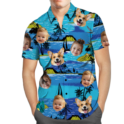 Picture of Custom Face Photo Hawaiian Shirts & Shorts - Personalized Face Photo Short Sleeve Casual Hawaiian Shirts for Family - Best Summer Beach Party Shirts - Style #3