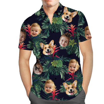 Picture of Custom Face Photo Hawaiian Shirts & Shorts - Personalized Face Photo Short Sleeve Casual Hawaiian Shirts for Family - Best Summer Beach Party Shirts - Style #4