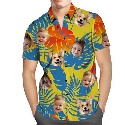 Picture of Custom Face Photo Hawaiian Shirts & Shorts - Personalized Face Photo Short Sleeve Casual Hawaiian Shirts for Family - Best Summer Beach Party Shirts - Style #5