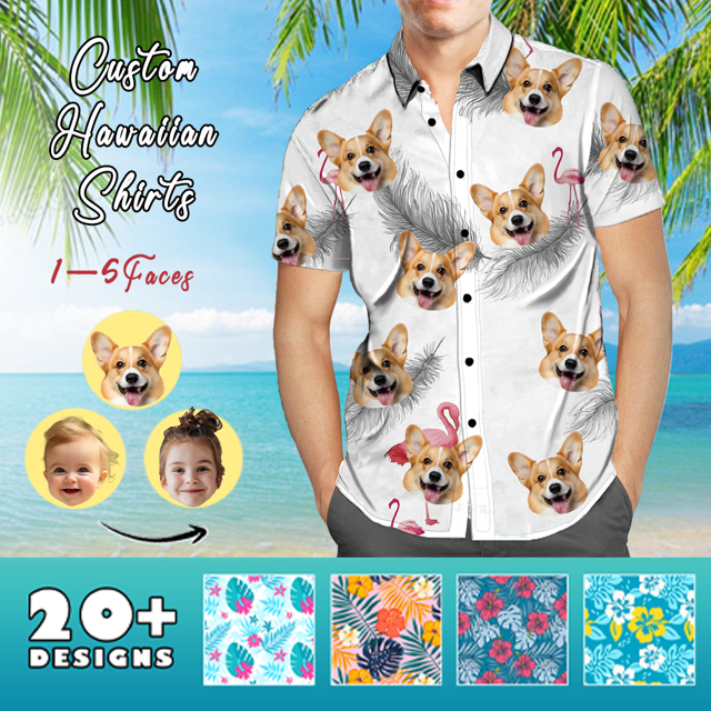 Picture of Custom Face Photo Hawaiian Shirts & Shorts - Personalized Face Photo Short Sleeve Casual Hawaiian Shirts for Family - Best Summer Beach Party Shirts - Style #6