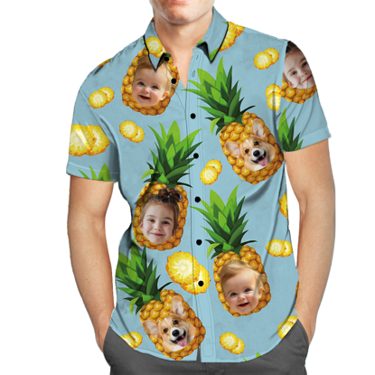 Picture of Custom Face Photo Hawaiian Shirts & Shorts - Personalized Face Photo Short Sleeve Casual Hawaiian Shirts for Family - Best Summer Beach Party Shirts - Style #8