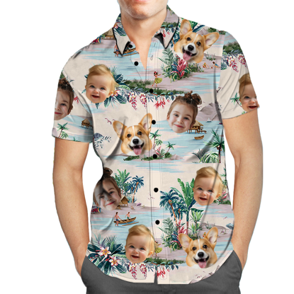 Picture of Custom Face Photo Hawaiian Shirts & Shorts - Personalized Face Photo Short Sleeve Casual Hawaiian Shirts for Family - Best Summer Beach Party Shirts - Style #9