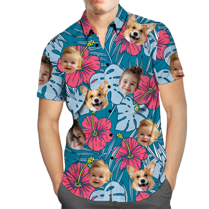 Picture of Custom Face Photo Hawaiian Shirts & Shorts - Personalized Face Photo Short Sleeve Casual Hawaiian Shirts for Family - Best Summer Beach Party Shirts - Style #12