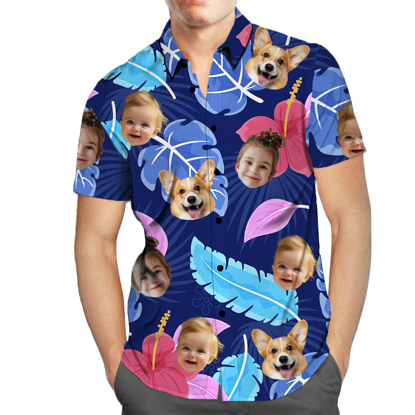 Picture of Custom Face Photo Hawaiian Shirts & Shorts - Personalized Face Photo Short Sleeve Casual Hawaiian Shirts for Family - Best Summer Beach Party Shirts - Style #13