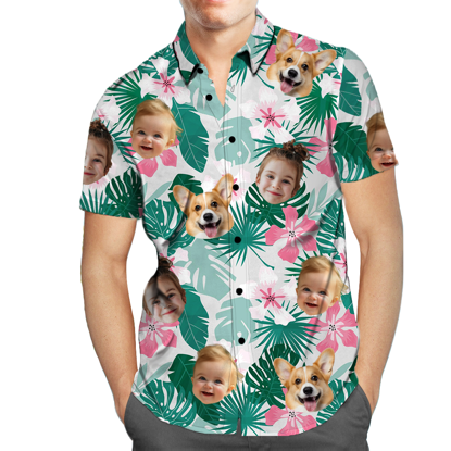 Picture of Custom Face Photo Hawaiian Shirts & Shorts - Personalized Face Photo Short Sleeve Casual Hawaiian Shirts for Family - Best Summer Beach Party Shirts - Style #14