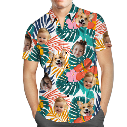 Picture of Custom Face Photo Hawaiian Shirts & Shorts - Personalized Face Photo Short Sleeve Casual Hawaiian Shirts for Family - Best Summer Beach Party Shirts - Style #15
