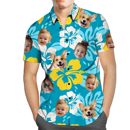 Picture of Custom Face Photo Hawaiian Shirts & Shorts - Personalized Face Photo Short Sleeve Casual Hawaiian Shirts for Family - Best Summer Beach Party Shirts - Style #17