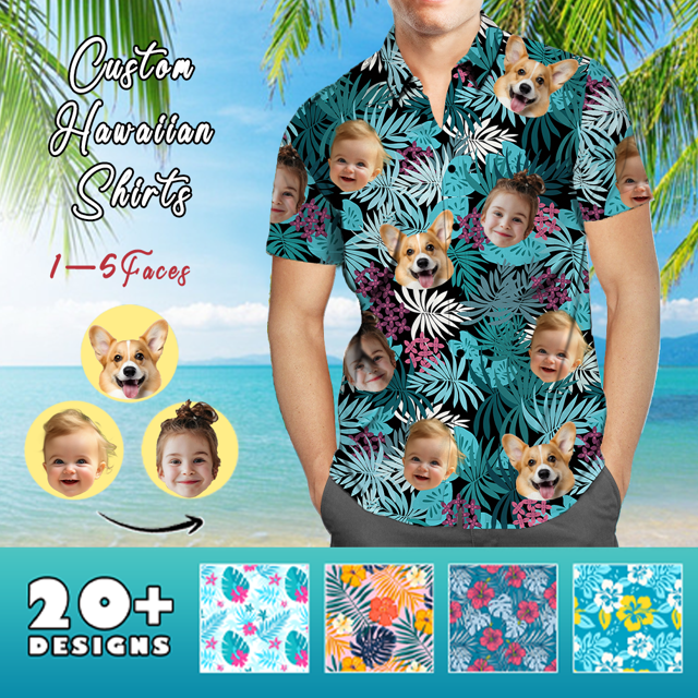 Picture of Custom Face Photo Hawaiian Shirts & Shorts - Personalized Face Photo Short Sleeve Casual Hawaiian Shirts for Family - Best Summer Beach Party Shirts - Style #10