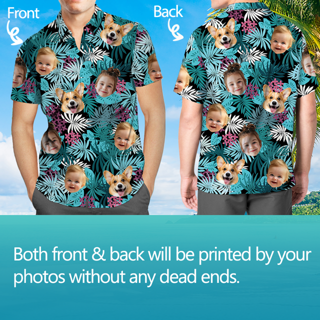 Picture of Custom Face Photo Hawaiian Shirts & Shorts - Personalized Face Photo Short Sleeve Casual Hawaiian Shirts for Family - Best Summer Beach Party Shirts - Style #10