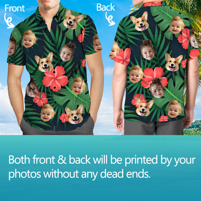 Picture of Custom Face Photo Hawaiian Shirts & Shorts - Personalized Face Photo Short Sleeve Casual Hawaiian Shirts for Family - Best Summer Beach Party Shirts - Style #11