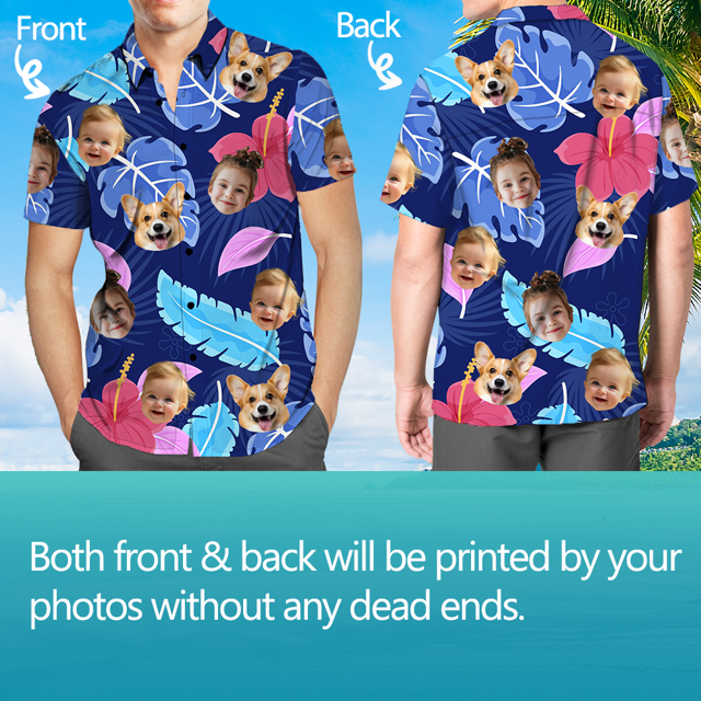 Picture of Custom Face Photo Hawaiian Shirts & Shorts - Personalized Face Photo Short Sleeve Casual Hawaiian Shirts for Family - Best Summer Beach Party Shirts - Style #13