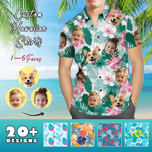 Picture of Custom Face Photo Hawaiian Shirts & Shorts - Personalized Face Photo Short Sleeve Casual Hawaiian Shirts for Family - Best Summer Beach Party Shirts - Style #14