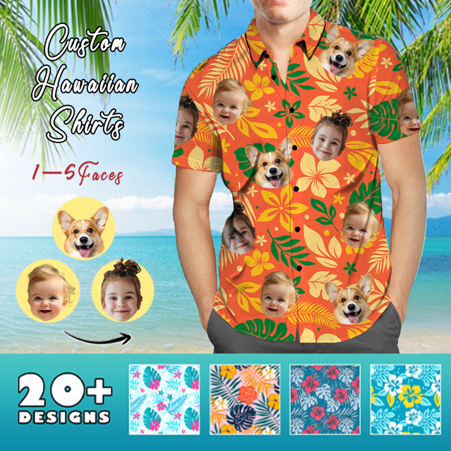 Picture of Custom Face Photo Hawaiian Shirts & Shorts - Personalized Face Photo Short Sleeve Casual Hawaiian Shirts for Family - Best Summer Beach Party Shirts - Style #16