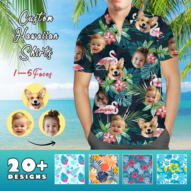 Picture of Custom Face Photo Hawaiian Shirts & Shorts - Personalized Face Photo Short Sleeve Casual Hawaiian Shirts for Family - Best Summer Beach Party Shirts - Style #2