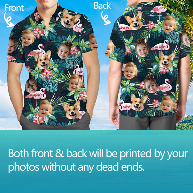 Picture of Custom Face Photo Hawaiian Shirts & Shorts - Personalized Face Photo Short Sleeve Casual Hawaiian Shirts for Family - Best Summer Beach Party Shirts - Style #2