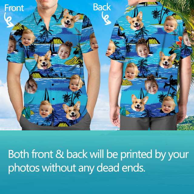 Picture of Custom Face Photo Hawaiian Shirts & Shorts - Personalized Face Photo Short Sleeve Casual Hawaiian Shirts for Family - Best Summer Beach Party Shirts - Style #3