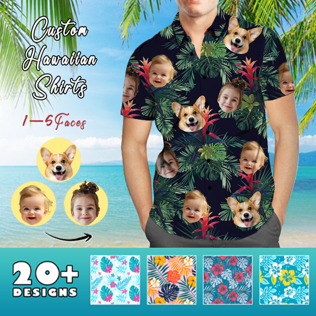 Picture of Custom Face Photo Hawaiian Shirts & Shorts - Personalized Face Photo Short Sleeve Casual Hawaiian Shirts for Family - Best Summer Beach Party Shirts - Style #4