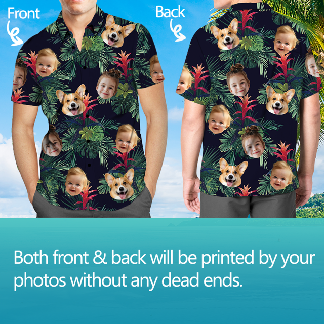 Picture of Custom Face Photo Hawaiian Shirts & Shorts - Personalized Face Photo Short Sleeve Casual Hawaiian Shirts for Family - Best Summer Beach Party Shirts - Style #4