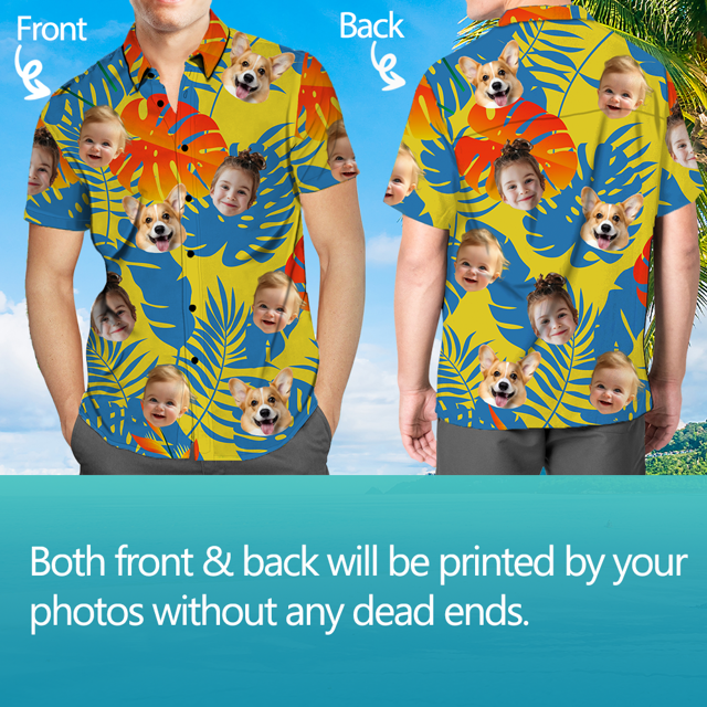 Picture of Custom Face Photo Hawaiian Shirts & Shorts - Personalized Face Photo Short Sleeve Casual Hawaiian Shirts for Family - Best Summer Beach Party Shirts - Style #5