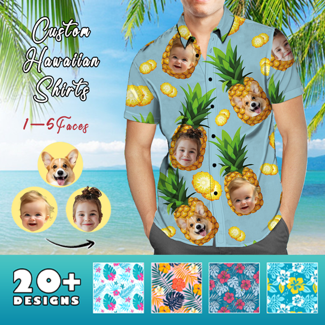 Picture of Custom Face Photo Hawaiian Shirts & Shorts - Personalized Face Photo Short Sleeve Casual Hawaiian Shirts for Family - Best Summer Beach Party Shirts - Style #8