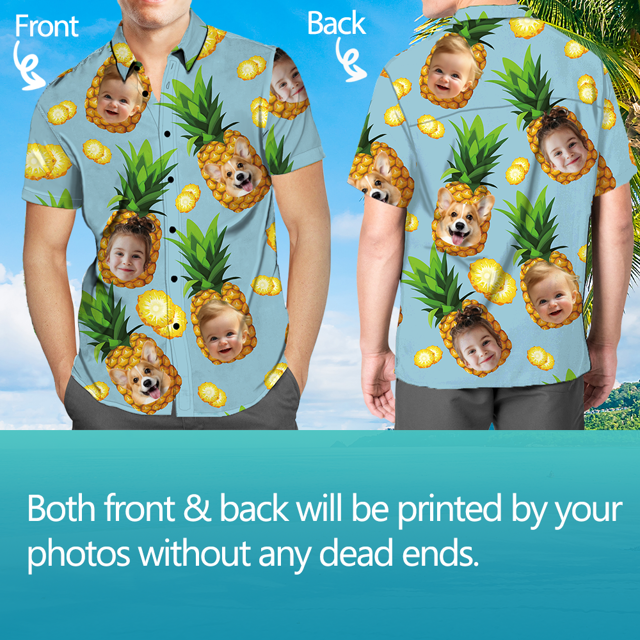 Picture of Custom Face Photo Hawaiian Shirts & Shorts - Personalized Face Photo Short Sleeve Casual Hawaiian Shirts for Family - Best Summer Beach Party Shirts - Style #8