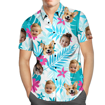 Picture of Custom Face Photo Hawaiian Shirts & Shorts - Personalized Face Photo Short Sleeve Casual Hawaiian Shirts for Family - Best Summer Beach Party Shirts - Style #18