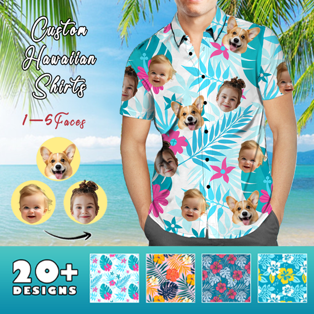 Picture of Custom Face Photo Hawaiian Shirts & Shorts - Personalized Face Photo Short Sleeve Casual Hawaiian Shirts for Family - Best Summer Beach Party Shirts - Style #18