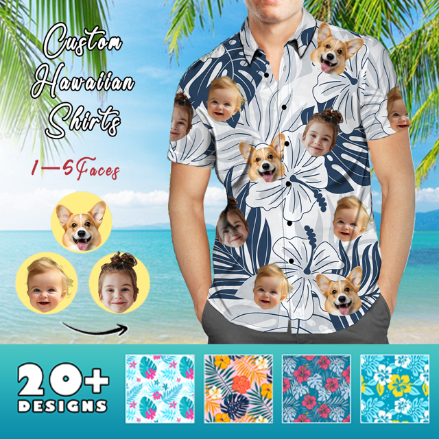 Picture of Custom Face Photo Hawaiian Shirts & Shorts - Personalized Face Photo Short Sleeve Casual Hawaiian Shirts for Family - Best Summer Beach Party Shirts - Style #19