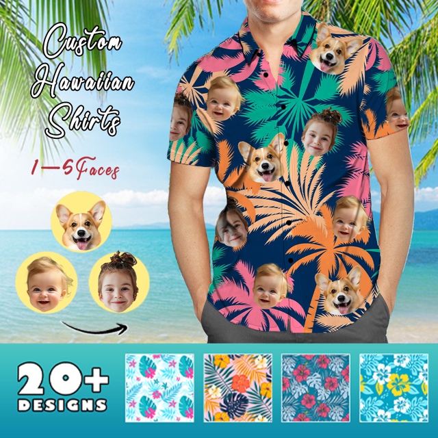 Picture of Custom Face Photo Hawaiian Shirts & Shorts - Personalized Face Photo Short Sleeve Casual Hawaiian Shirts for Family - Best Summer Beach Party Shirts - Style #20