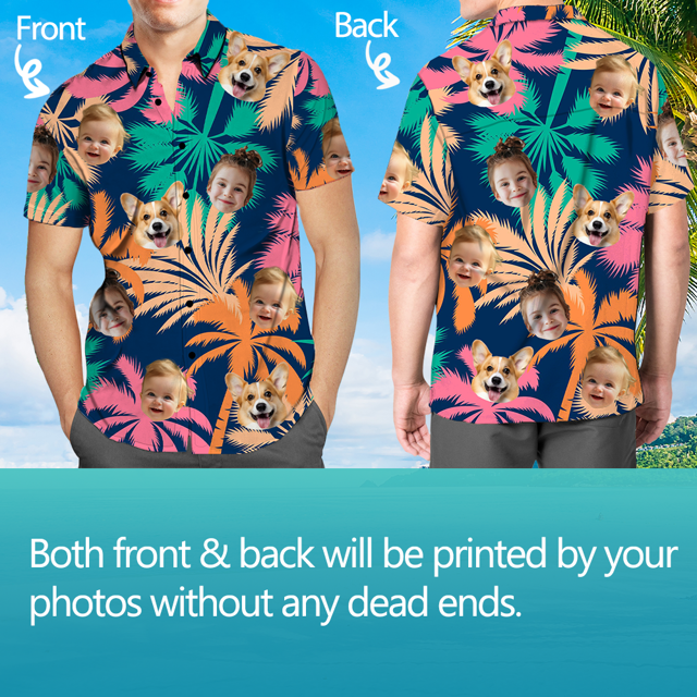 Picture of Custom Face Photo Hawaiian Shirts & Shorts - Personalized Face Photo Short Sleeve Casual Hawaiian Shirts for Family - Best Summer Beach Party Shirts - Style #20