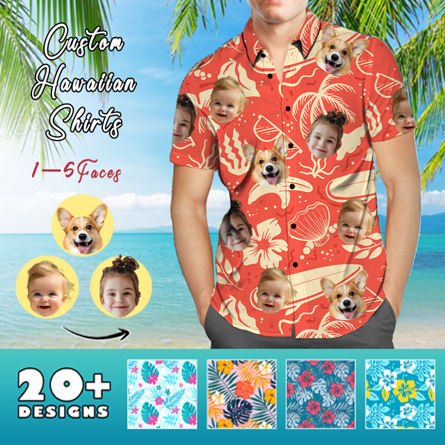 Picture of Custom Face Photo Hawaiian Shirts & Shorts - Personalized Face Photo Short Sleeve Casual Hawaiian Shirts for Family - Best Summer Beach Party Shirts - Style #21