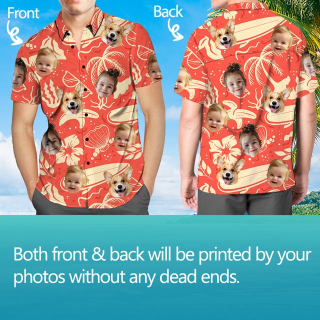 Picture of Custom Face Photo Hawaiian Shirts & Shorts - Personalized Face Photo Short Sleeve Casual Hawaiian Shirts for Family - Best Summer Beach Party Shirts - Style #21