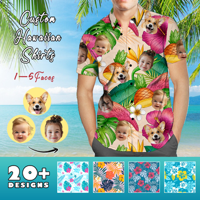 Picture of Custom Face Photo Hawaiian Shirts & Shorts - Personalized Face Photo Short Sleeve Casual Hawaiian Shirts for Family - Best Summer Beach Party Shirts - Style #22