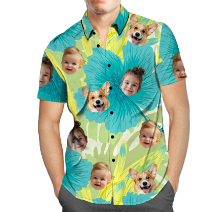 Picture of Custom Face Photo Hawaiian Shirts & Shorts - Personalized Face Photo Short Sleeve Casual Hawaiian Shirts for Family - Best Summer Beach Party Shirts - Style #23