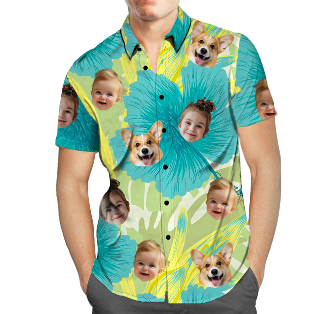 Picture of Custom Face Photo Hawaiian Shirts & Shorts - Personalized Face Photo Short Sleeve Casual Hawaiian Shirts for Family - Best Summer Beach Party Shirts - Style #23