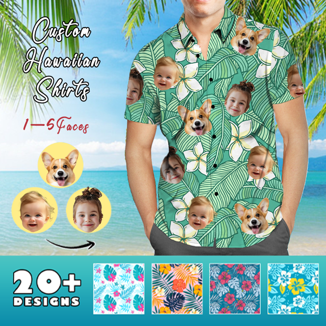 Picture of Custom Face Photo Hawaiian Shirts & Shorts - Personalized Face Photo Short Sleeve Casual Hawaiian Shirts for Family - Best Summer Beach Party Shirts - Style #24