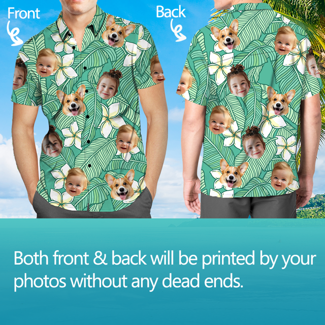 Picture of Custom Face Photo Hawaiian Shirts & Shorts - Personalized Face Photo Short Sleeve Casual Hawaiian Shirts for Family - Best Summer Beach Party Shirts - Style #24