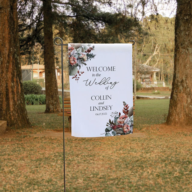 Picture of Custom Garden Flag - Personalized Wedding Flag - Custom Flag With Flower