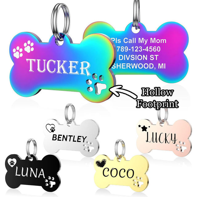 Picture of Personalized Tag for Pets With Multiple Shapes & Colors - Customized With Telephone Number - Best Gift for Pet Lovers