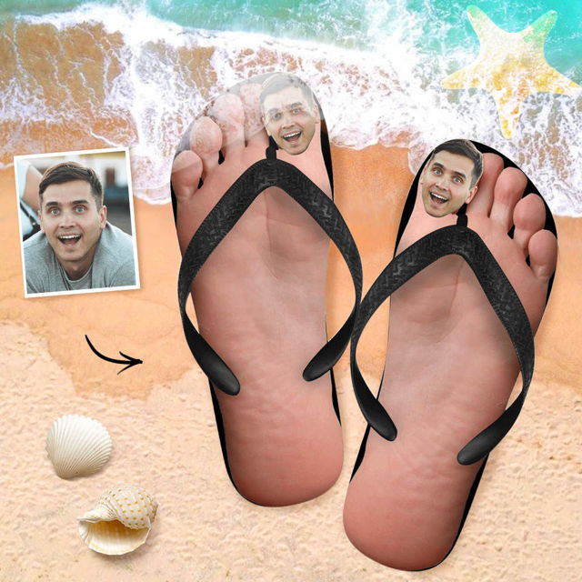 Picture of Personalized Photo Slippers - Custom Flip flops With Face - Best Vacation Gift