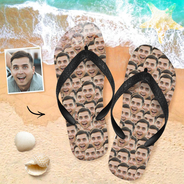 Picture of Custom Flip Flops With Face - Personalized Flops With Fun - Custom Slippers - Best Vacation Gift