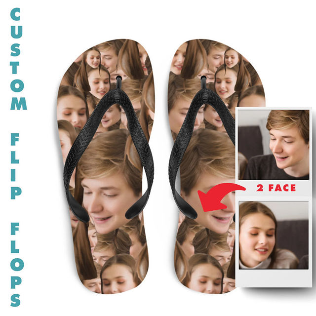 Picture of Custom Flip Flops With Face - Personalized Flops With Fun - Custom Slippers - Best Vacation Gift