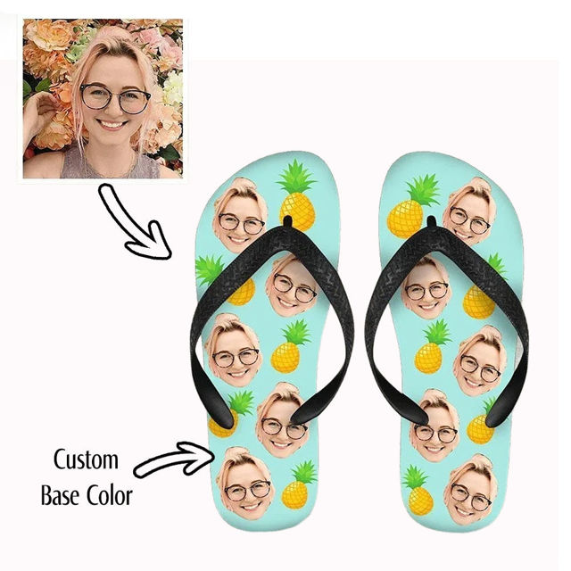 Picture of Custom Pineapple Flip Flops - Personalized Flops With Fun - Custom Slippers - Vacation Gift For Friends