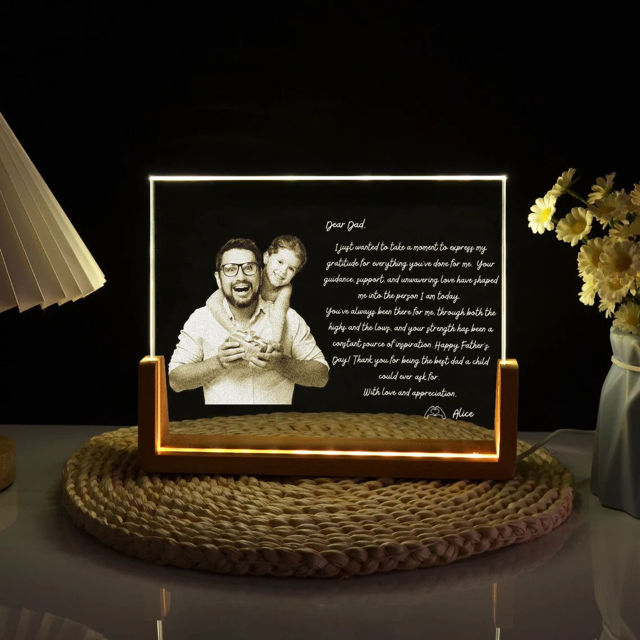 Picture of Custom Crystal Night Light: Personalized Crystal Photo Frame With A Warm Color Light Base