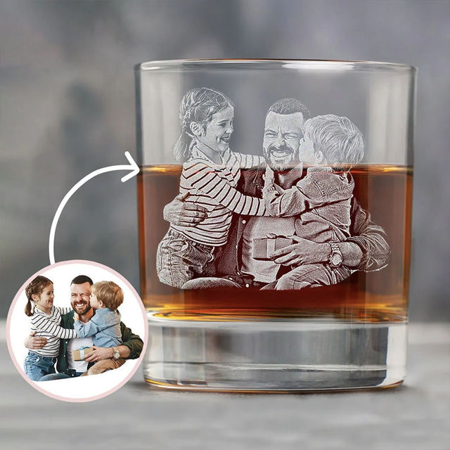 Picture of Custom 3D Laser Whiskey Glass Cup - Etched Photo Rocks Glass - PBest Gift For Father's Day, Holiday, Christmas and birthday