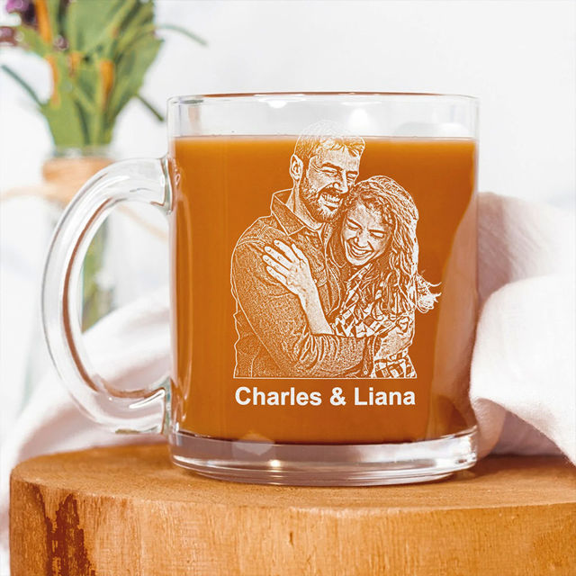 Picture of Custom Glass Coffee Mug - Personalized Glass Cup With Photo - Best Gift For Father's Day, Anniversary And Pet Person