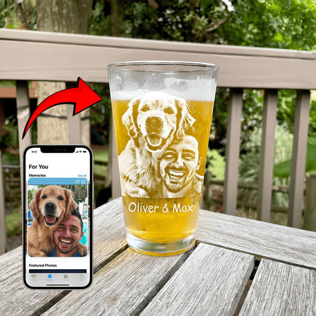 Picture of Custom Pint Glass Cup - Personalized Glass with Photo - Best Gift for Father's Day, Anniversary or Pet Person