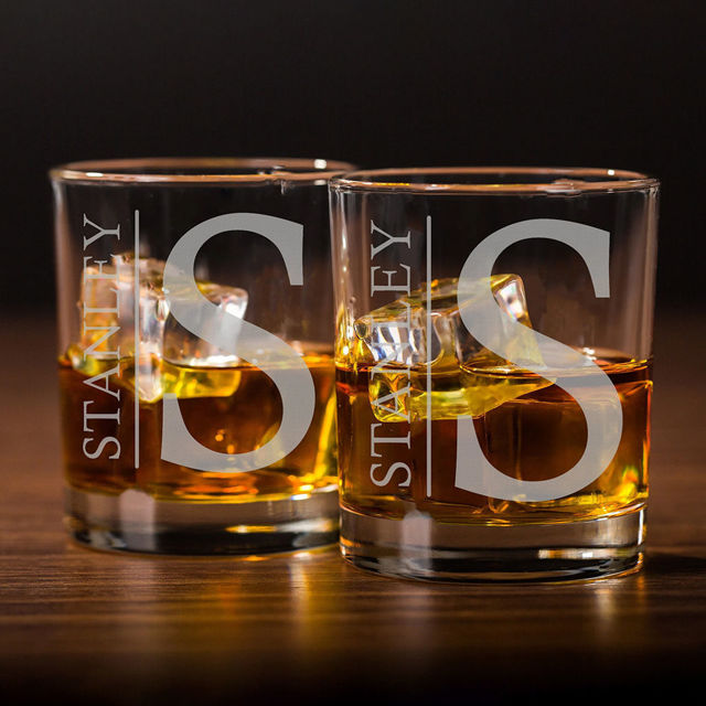 Picture of Custom Whiskey Glass - Personalized Glasses with Text - Etched Groomsman Glasses - Bourbon Glass for Whiskey Drinkers, Christmas Gift