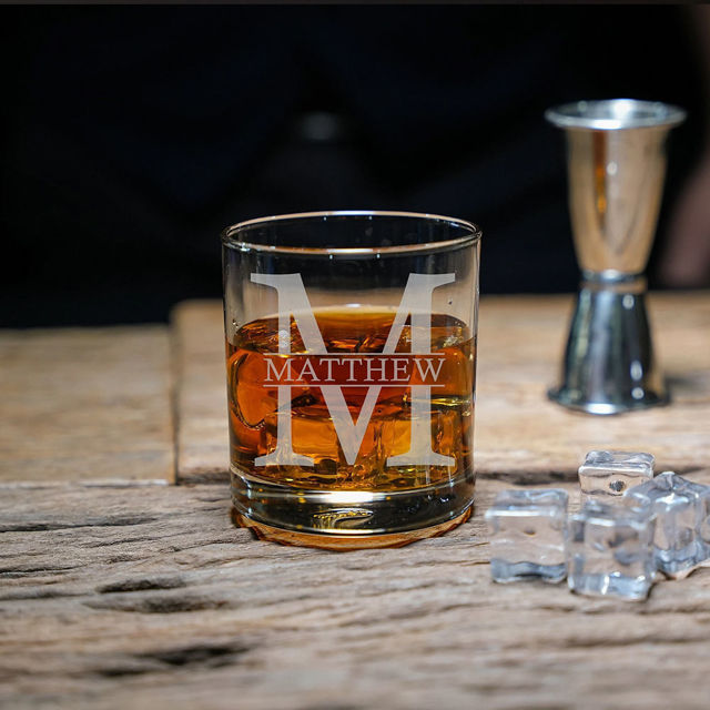 Picture of Custom Whiskey Glass - Personalized Glasses with Text - Etched Groomsman Glasses - Bourbon Glass for Whiskey Drinkers, Christmas Gift