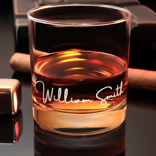 Picture of Custom Whiskey Glass - Personalized Glasses with Text - Etched Groomsman Glasses - Bourbon Glass for Whiskey Drinkers, Christmas Gift